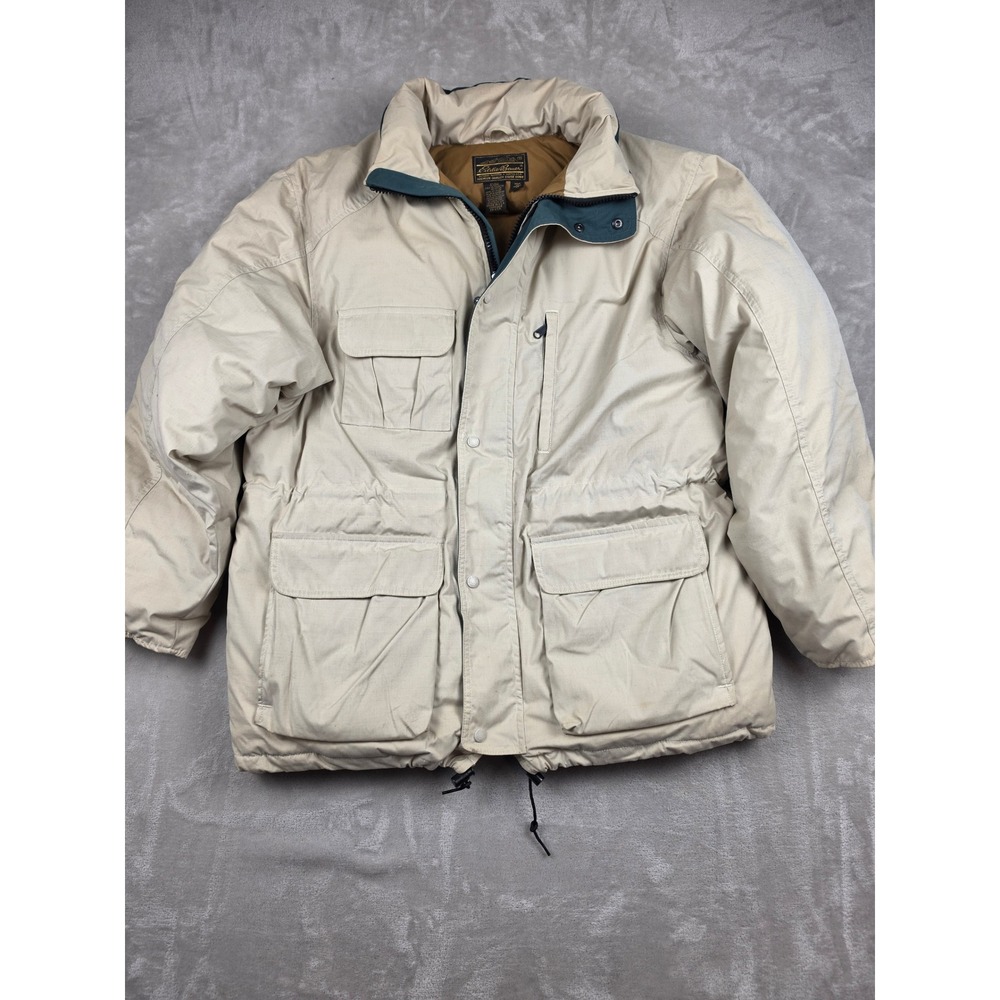 Vintage Eddie Bauer Ridgeline Goose Down Puffer Jacket Mens XL Beige Made in USA